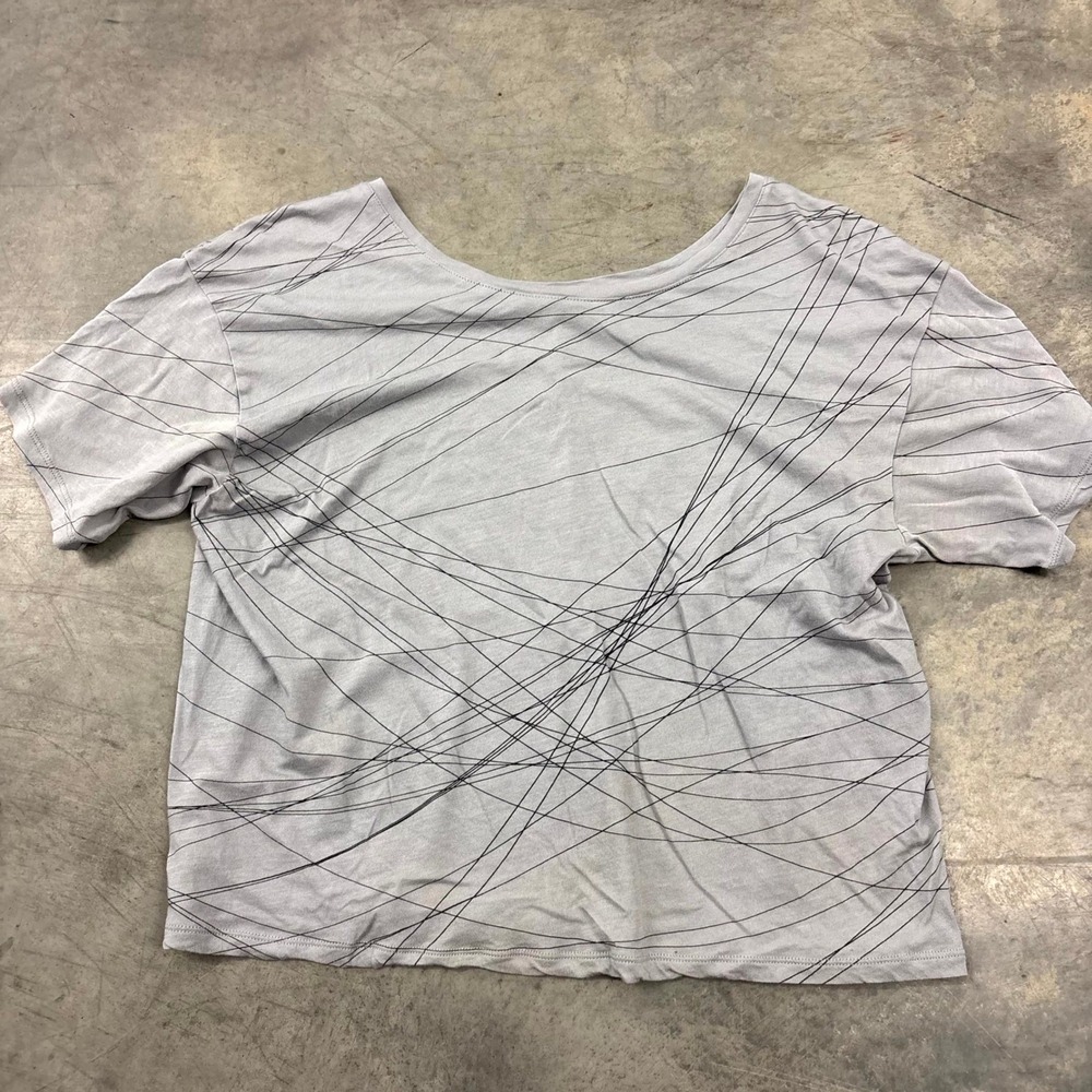 Vince Gray Abstract Linear Graphic Print Scoop Neck Boxy T-Shirt Womens Small